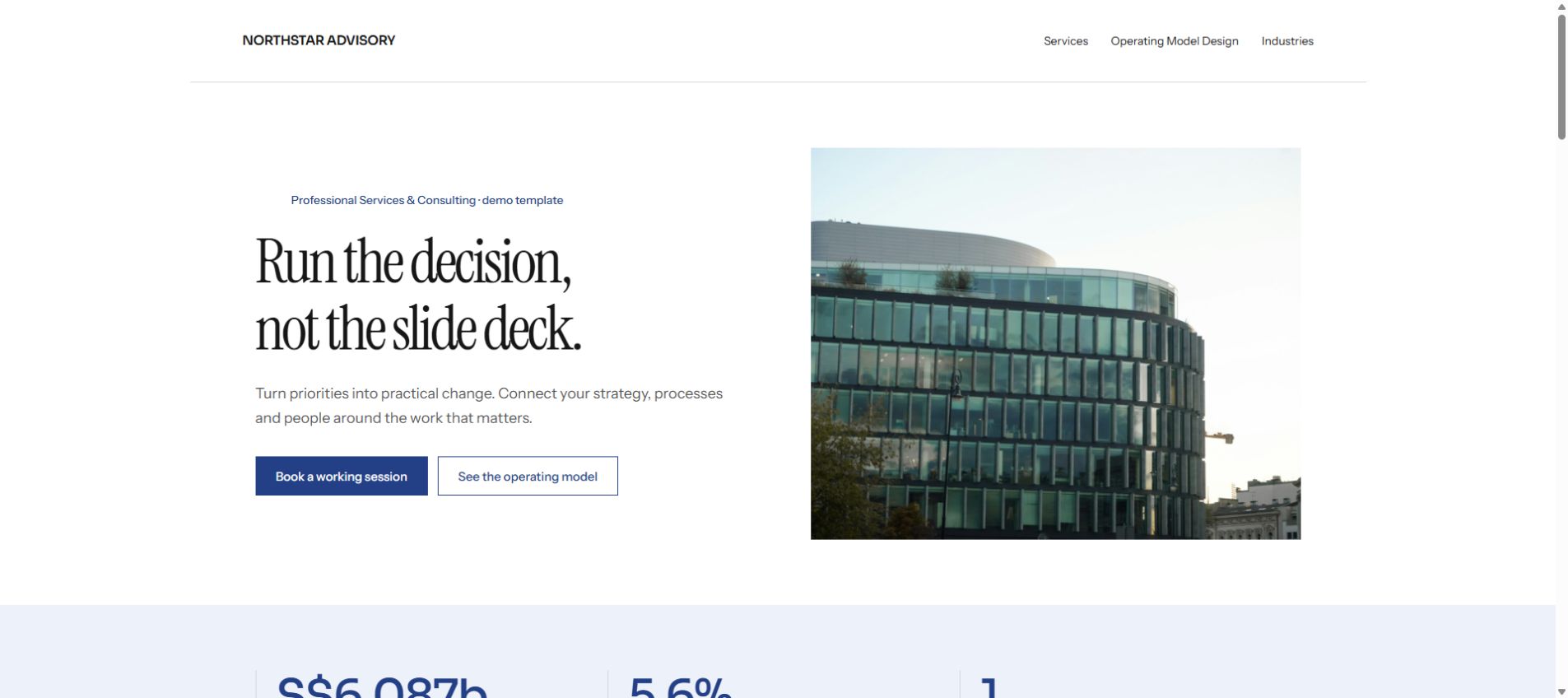 Rendered home page of the NORTHSTAR ADVISORY template