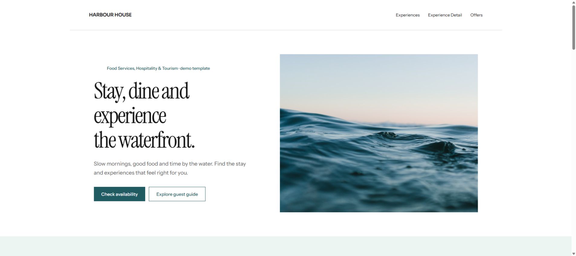 Rendered home page of the HARBOUR HOUSE template
