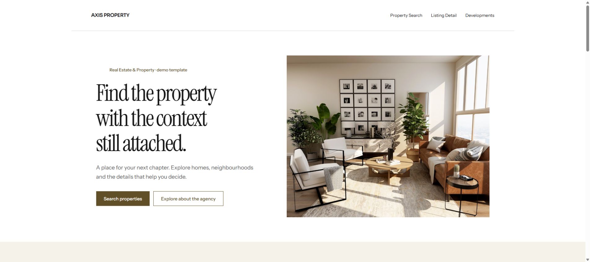 Rendered home page of the AXIS PROPERTY template