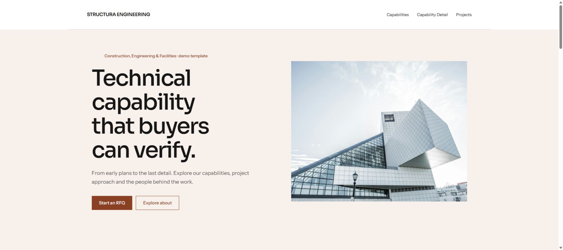 Rendered home page of the STRUCTURA ENGINEERING template