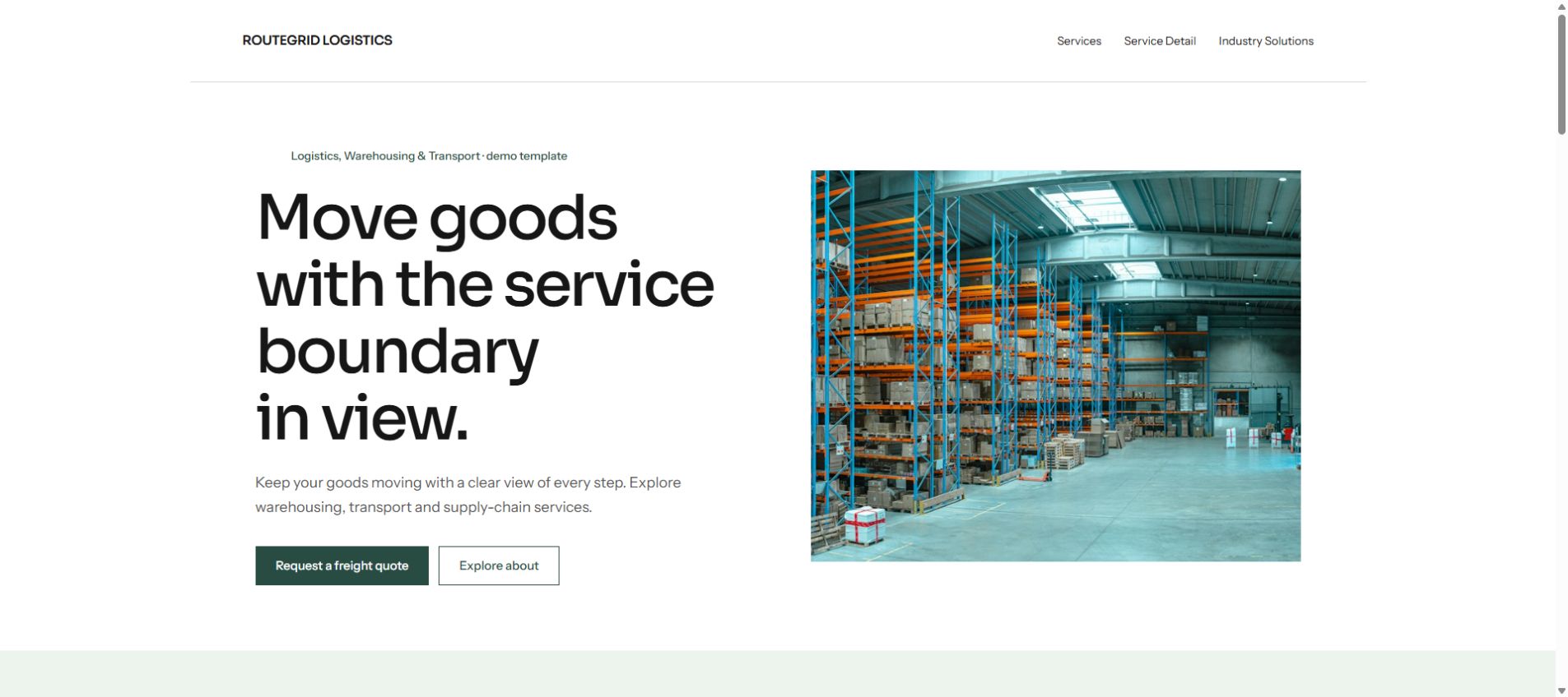 Rendered home page of the ROUTEGRID LOGISTICS template