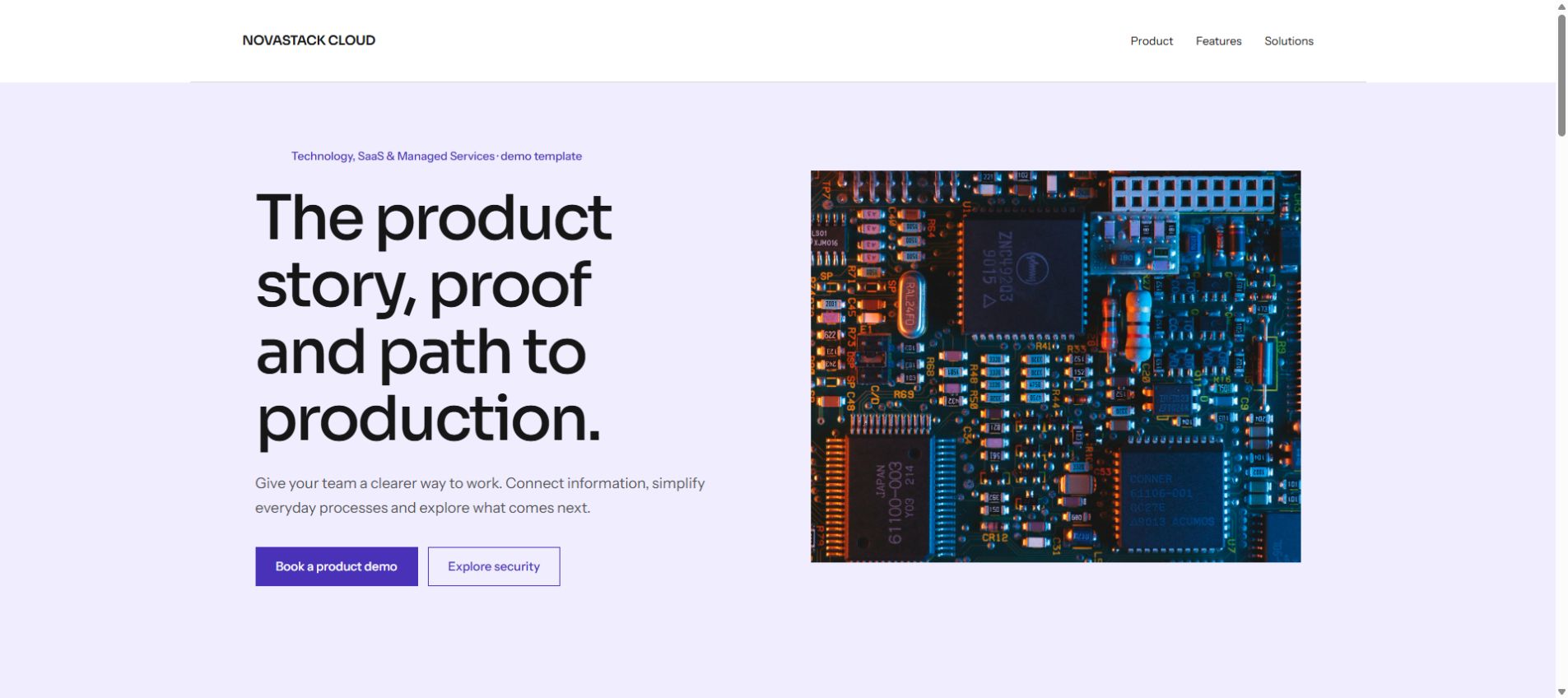 Rendered home page of the NOVASTACK CLOUD template